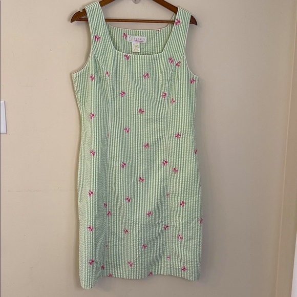 Details by Bushwacker Dresses & Skirts - Details by Bushwacker preppy green & white striped midi dress with pink monkeys